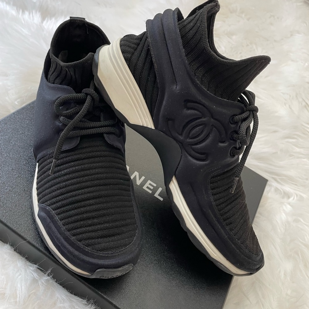 CHANEL Black Sneakers Sz 8